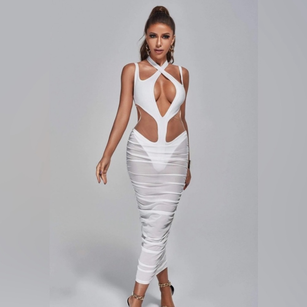 Bella Barnett White Bandage Mesh Dress
